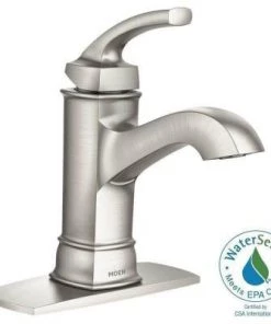 Moen Hensley Single Hole 1-Handle Bathroom Faucet Featuring Microban Protection In Spot Resist Brushed Nickel