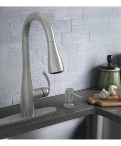 Faucets Moen Essie Single-Handle Pull-Down Sprayer Kitchen Faucet With Soap Dispenser In Spot Resist Stainless
