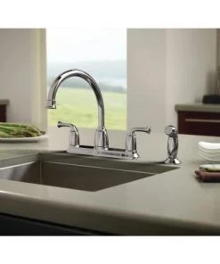 Moen Banbury 2-Handle Mid-Arc Standard Kitchen Faucet With Side Sprayer In Chrome Faucets