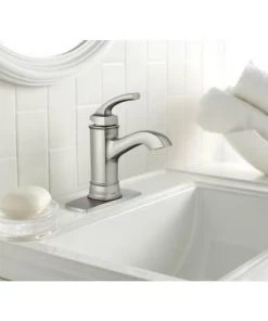 Moen Hensley Single Hole 1-Handle Bathroom Faucet Featuring Microban Protection In Spot Resist Brushed Nickel
