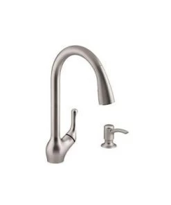 Kohler Barossa Single-Handle Pull-Down Kitchen Faucet In Vibrant Stainless With Soap/Lotion Dispenser And DockNetik