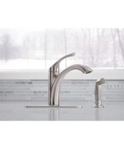Kohler Mistos Single-Handle Standard Kitchen Faucet With Side Sprayer In Stainless Steel Faucets