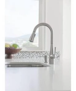 Faucets Moen Essie Single-Handle Pull-Down Sprayer Kitchen Faucet With Soap Dispenser In Spot Resist Stainless