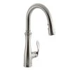 Faucets KOHLER Kitchen Bellera 1 Or 3-Hole Single-Handle Pull-Down Sprayer Kitchen Faucet In Vibrant Stainless With DockNetik And Sweep Spray K-560-VS