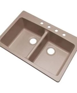 Glacier Bay Waterbrook Dual Mount Composite Granite 33 In. 4-Hole Double Bowl Kitchen Sink In Desert Sand