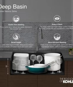 Sinks KOHLER Kennon Dual Mount Neoroc Granite Composite 33 In. 1-Hole Double Bowl Kitchen Sink In Matte Black 5 Sinks KOHLER Kennon Dual Mount Neoroc Granite Composite 33 In. 1-Hole Double Bowl Kitchen Sink In Matte Black