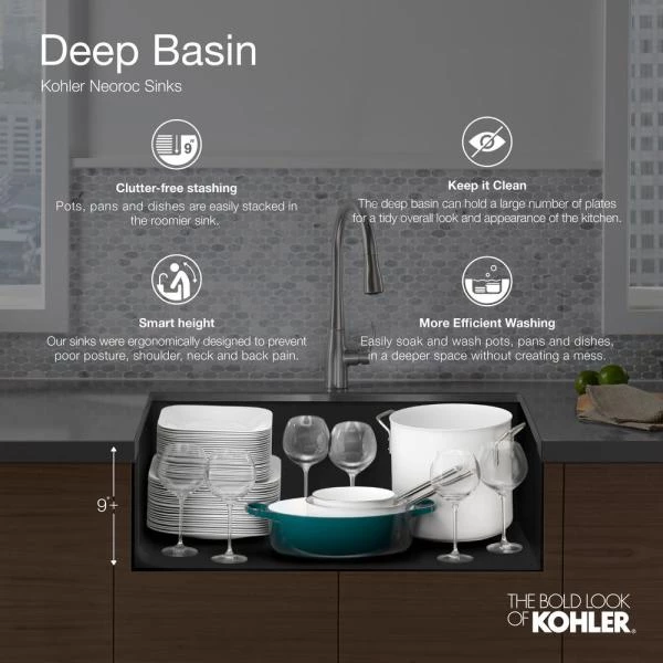 Sinks KOHLER Kennon Dual Mount Neoroc Granite Composite 33 In. 1-Hole Double Bowl Kitchen Sink In Matte Black 3 Sinks KOHLER Kennon Dual Mount Neoroc Granite Composite 33 In. 1-Hole Double Bowl Kitchen Sink In Matte Black