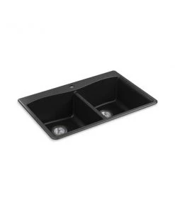 Sinks KOHLER Kennon Dual Mount Neoroc Granite Composite 33 In. 1-Hole Double Bowl Kitchen Sink In Matte Black