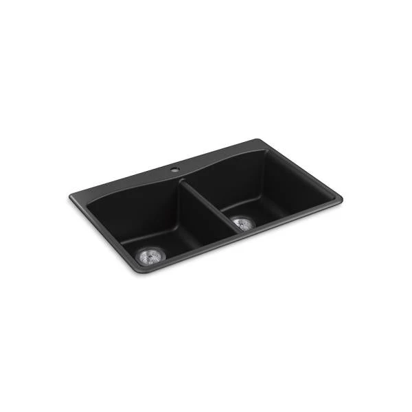 Sinks KOHLER Kennon Dual Mount Neoroc Granite Composite 33 In. 1-Hole Double Bowl Kitchen Sink In Matte Black 2 Sinks KOHLER Kennon Dual Mount Neoroc Granite Composite 33 In. 1-Hole Double Bowl Kitchen Sink In Matte Black