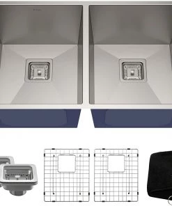 KRAUS Pax Zero-Radius 31.5" X 18.5" X 10" 16 Gauge Undermount 50/50 Double Bowl Stainless Steel Kitchen Sink