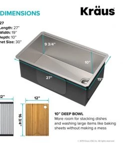 KRAUS Kore Workstation Undermount Stainless Steel 30 In. Single Bowl Kitchen Sink W/ Integrated Ledge And Accessories