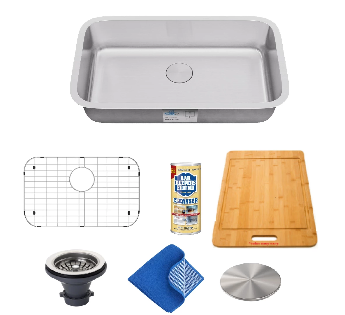 Allora USA - KSN-3118-S Combo - 31" X 18" X 9" Undermount Single Bowl Stainless Steel Kitchen Sink 1 Allora USA - KSN-3118-S Combo - 31" X 18" X 9" Undermount Single Bowl Stainless Steel Kitchen Sink