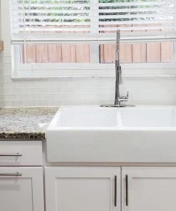 SINKOLOGY Josephine Quick-Fit Drop-in Farmhouse Fireclay 33.85 In. 3-Hole Double Bowl Kitchen Sink In Crisp White