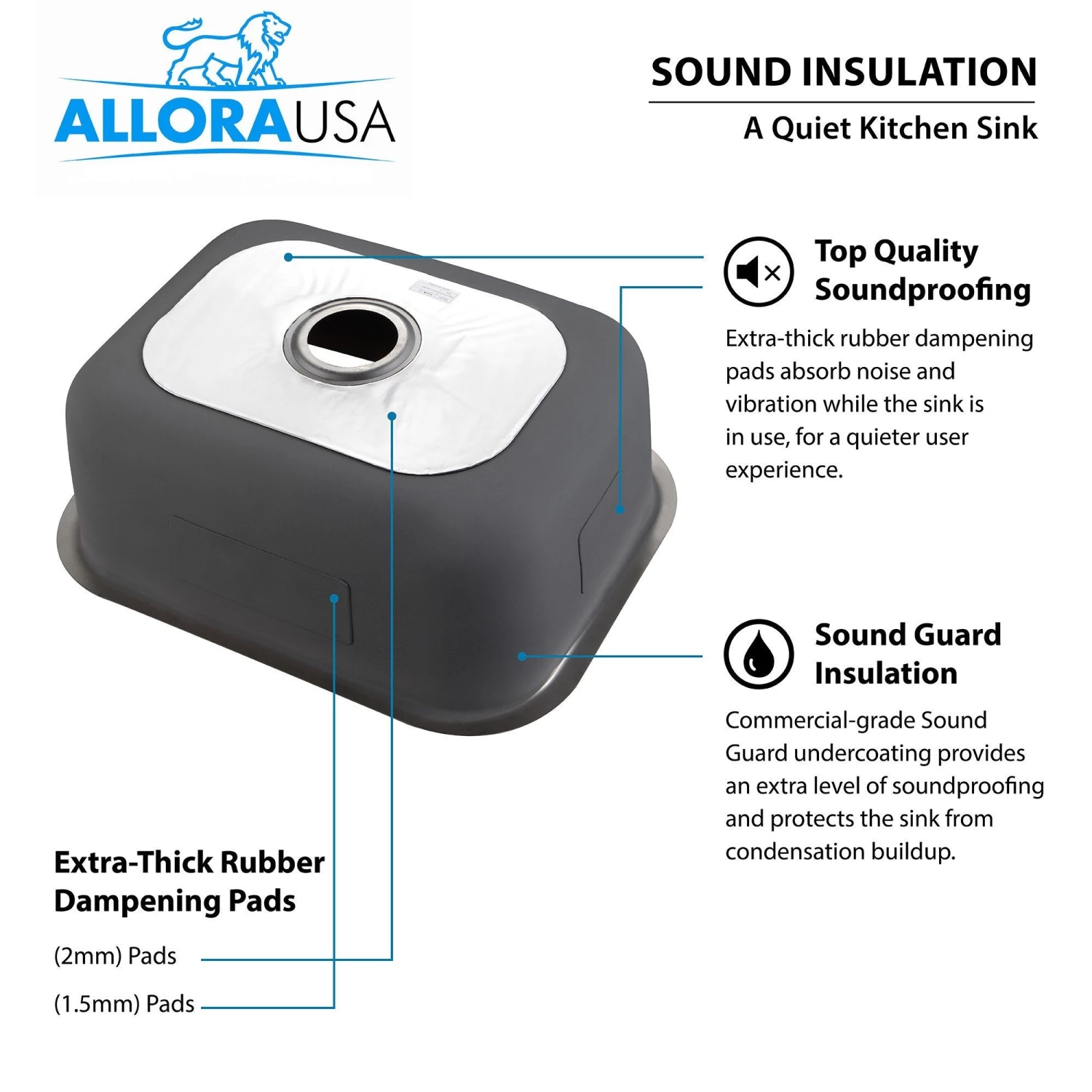 Sinks Allora USA - ADA-2718 - 27" X 18" X 5 1/2" Undermount Single Bowl 18 Gauge Stainless Steel Kitchen Sink 6 Sinks Allora USA - ADA-2718 - 27" X 18" X 5 1/2" Undermount Single Bowl 18 Gauge Stainless Steel Kitchen Sink