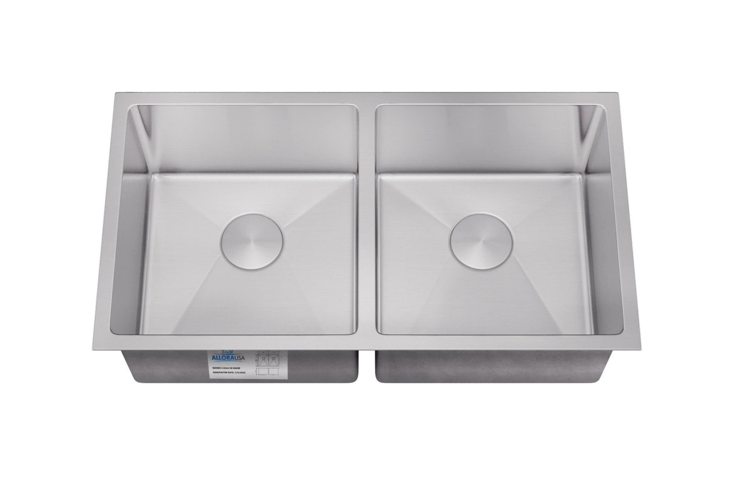Allora USA - KH-3318-R15 - 33" X 18" X 10" Undermount Double Bowl Handmade Stainless Steel Kitchen Sink Sinks 1 Allora USA - KH-3318-R15 - 33" X 18" X 10" Undermount Double Bowl Handmade Stainless Steel Kitchen Sink Sinks